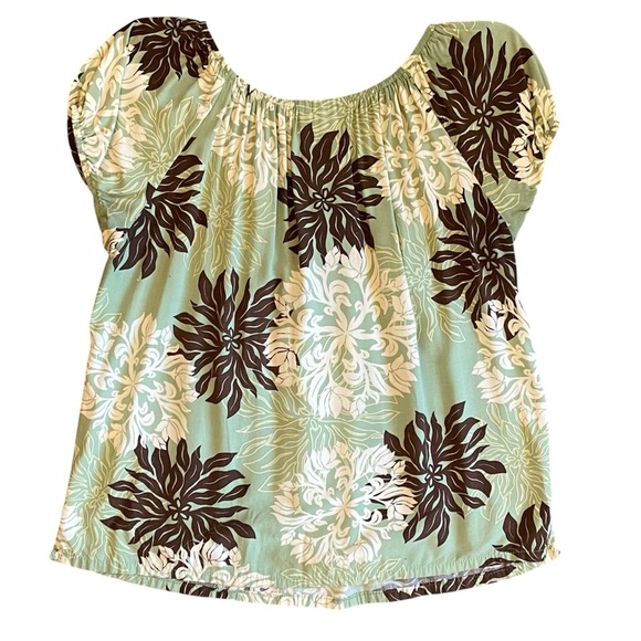 PUMEHANA Round Neck Puff Sleeve Floral Print Top Made in Hawaii size Large - Picture 2 of 4